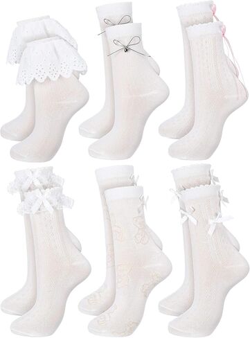 6 Pairs Women's Ruffle Ankle Socks - Lace & Frilly Cute Breathable Thin Cool Casual Socks in Saudi Arabia