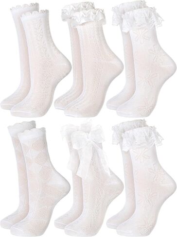 6 Pairs Women's Ruffle Ankle Socks - Lace & Frilly Cute Breathable Thin Cool Casual Socks in Saudi Arabia