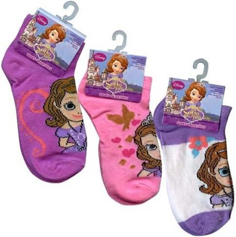Disney Sofia the First Ankle Socks Girls Size 6-8 - 3 Pack (Assorted Styles) in Kuwait