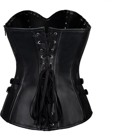 Cosfun Steampunk Leather Corset Top Womens Sexy Lace Up Back Corsets Bustiers Chains with Side Zipper Buckles in Saudi Arabia