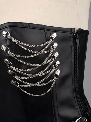 Cosfun Steampunk Leather Corset Top Womens Sexy Lace Up Back Corsets Bustiers Chains with Side Zipper Buckles in Saudi Arabia