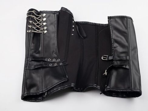Cosfun Steampunk Leather Corset Top Womens Sexy Lace Up Back Corsets Bustiers Chains with Side Zipper Buckles in Saudi Arabia