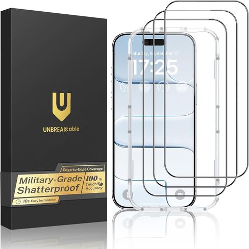 واقي شاشة غير قابل للكسر لهاتف iPhone 16 Plus/15 Plus [3 عبوات] تغطية كاملة من الزجاج المقسى المزدوج المقاوم للكسر [إطار التثبيت] [صلابة 9H] [99.99% HD Clear] [خالٍ من الفقاعات] لهاتف iPhone 6.7" in Kuwait