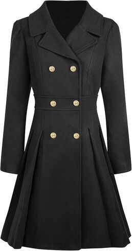 2025 Winter Coats for Women Double Breasted Lapel with Pockets A-line Coat in Kuwait