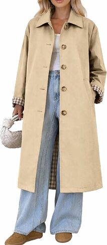 ELLEVEN Long Trench Coat for Women,Single Breasted Lapel Oversized Windproof Overcoat Pea Coats in Saudi Arabia