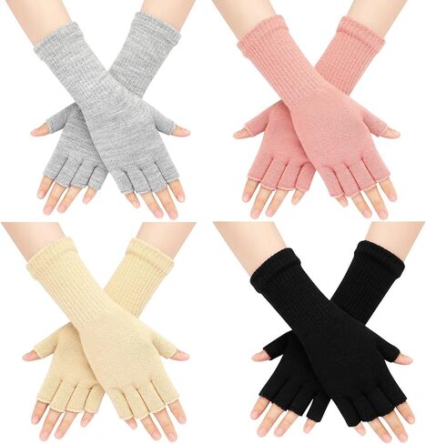 Pleneal Fingerless Gloves for Women - Half Finger Typing Winter Gloves with Long Wrist Cuff Winter Knit Fingerless Mittens in Saudi Arabia