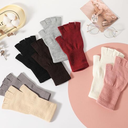 Pleneal Fingerless Gloves for Women - Half Finger Typing Winter Gloves with Long Wrist Cuff Winter Knit Fingerless Mittens in Saudi Arabia