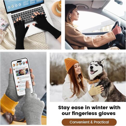 Pleneal Fingerless Gloves for Women - Half Finger Typing Winter Gloves with Long Wrist Cuff Winter Knit Fingerless Mittens in Saudi Arabia