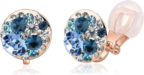 EVEVIC Austrian Crystal Multicolored Cilp On Earrings for Women 14K Gold Plated Non Pierced for Sensitive Ears Jewelry Gifts in Saudi Arabia