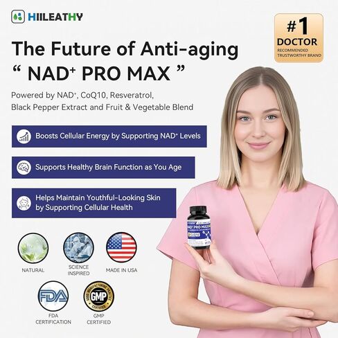 NAD+ Supplement for Men and Women with Resveratrol and CoQ10 Promotes Cell Regeneration and Anti-Aging American-Made NAD+, 60 Capsules in Saudi Arabia