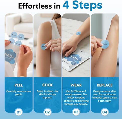 NA D+ Patches | Anti-Aging and Wellness Support | 5X Stronger Formula | NMNH, Resveratrol, Hyaluronic Acid, Coq10 l Premium 8-Hour Time-Release Patch for Enhanced Absorption in Saudi Arabia