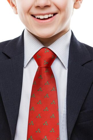 Retreez Christmas Holly Leaves Woven Microfiber Boy's Tie - 8-10 years in Saudi Arabia