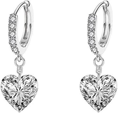 Huggie Crystal Heart Hoop Earrings for Women Girls 925 Sterling Silver CZ Charms Dangle Drop Small Hoops Cartilage Hypoallergenic Piercing Cuff Wrap Cute Birthday Valentine Mother's Day Jewelry Gifts for Her in Saudi Arabia