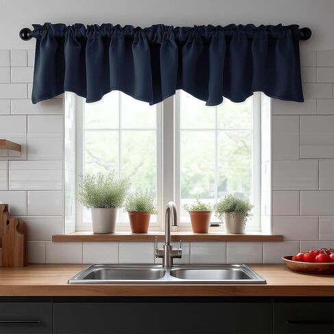 Deconovo Valances for Windows, Kitchen valances for Window, Short Curtains Blackout for Living Room Bedroom Bathroom Nursery Home Decor, Rod Pocket, Machine Washable, 42x18 Inch, 1 Panel, Navy Blue in Saudi Arabia