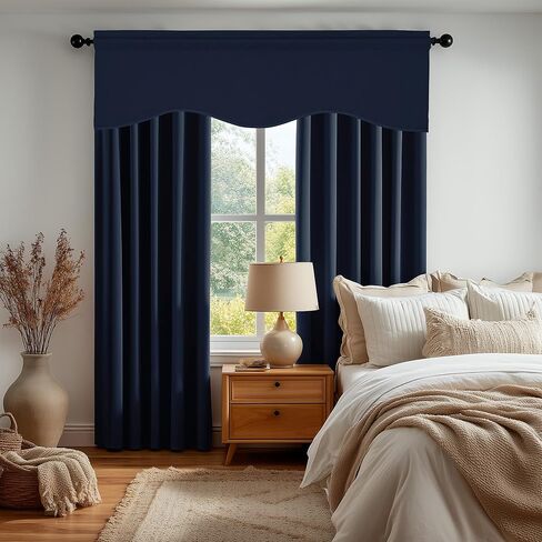 Deconovo Valances for Windows, Kitchen valances for Window, Short Curtains Blackout for Living Room Bedroom Bathroom Nursery Home Decor, Rod Pocket, Machine Washable, 42x18 Inch, 1 Panel, Navy Blue in Saudi Arabia