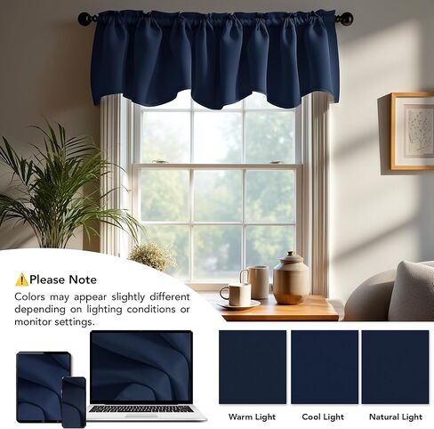 Deconovo Valances for Windows, Kitchen valances for Window, Short Curtains Blackout for Living Room Bedroom Bathroom Nursery Home Decor, Rod Pocket, Machine Washable, 42x18 Inch, 1 Panel, Navy Blue in Saudi Arabia