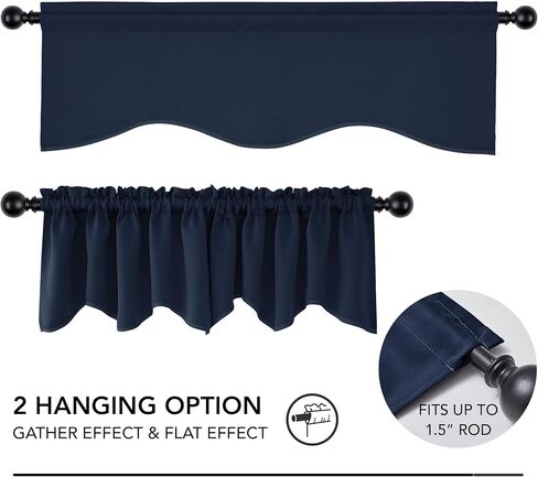 Deconovo Valances for Windows, Kitchen valances for Window, Short Curtains Blackout for Living Room Bedroom Bathroom Nursery Home Decor, Rod Pocket, Machine Washable, 42x18 Inch, 1 Panel, Navy Blue in Saudi Arabia