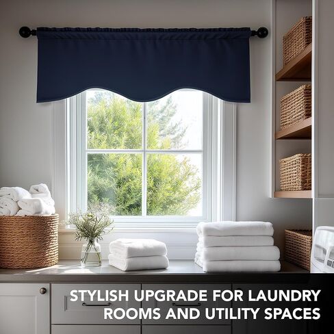 Deconovo Valances for Windows, Kitchen valances for Window, Short Curtains Blackout for Living Room Bedroom Bathroom Nursery Home Decor, Rod Pocket, Machine Washable, 42x18 Inch, 1 Panel, Navy Blue in Saudi Arabia
