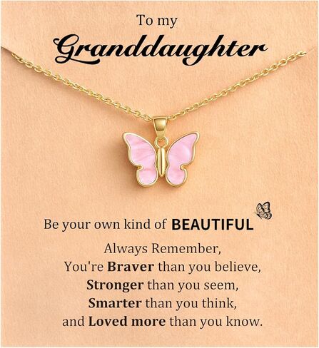 Valentines Day Gifts for Kids Girls, Cute Butterfly Necklace – Meaningful Jewelry for Granddaughter, Daughter, Niece from Mom/Aunt or Grandma for Birthday, Christmas, Valentine's Day in Saudi Arabia