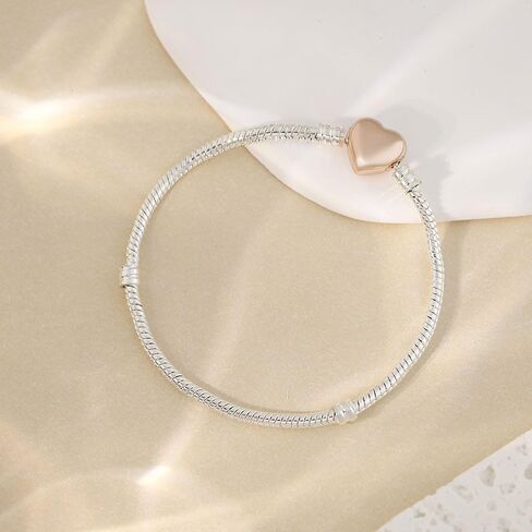 Silver Snake Chain Bracelet with Metal Heart Charm - One - Size Adjustable Jewelry for Women & Men in Saudi Arabia