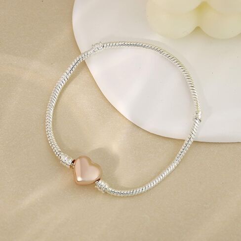 Silver Snake Chain Bracelet with Metal Heart Charm - One - Size Adjustable Jewelry for Women & Men in Saudi Arabia