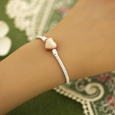 Silver Snake Chain Bracelet with Metal Heart Charm - One - Size Adjustable Jewelry for Women & Men in Saudi Arabia