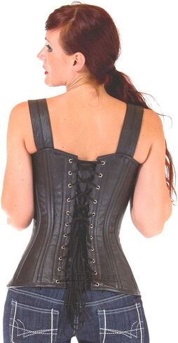 Genuine Real Sheep Leather & Stainless Steel Spiral Bones Over Bust Corset Black in Kuwait