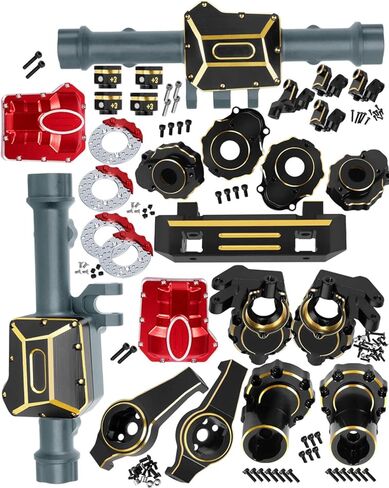 RC Upgrades Part for 1/10 TRX4,Brass Front & Rear Portal Axles,Diff Covers,Inner & Outer Portal Cover Housing,Axle Mount,Caster Blocks C Hub Carrier,Hex Hub w/Red Diff Covers,Black in Kuwait