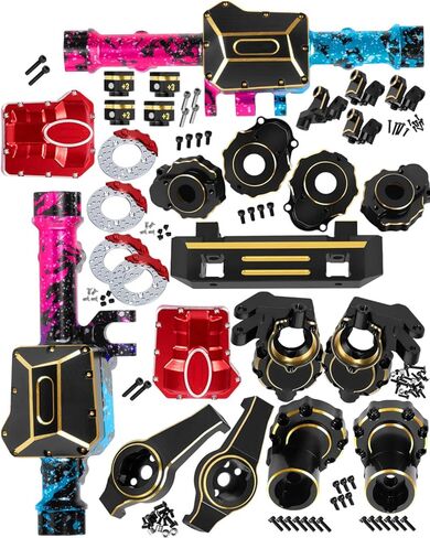RC Upgrades Part for 1/10 TRX4,Brass Front & Rear Portal Axles,Diff Covers,Inner & Outer Portal Cover Housing,Axle Mount,Caster Blocks C Hub Carrier,Hex Hub w/Red Diff Covers,Black in Kuwait