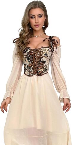 Women Renaissance Corset-Bustier-Tops - Floral Vintage Boned Jacquard Bustier Vest Lace-Up Overbust Corset for Going Out in Saudi Arabia