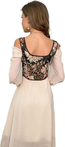 Women Renaissance Corset-Bustier-Tops - Floral Vintage Boned Jacquard Bustier Vest Lace-Up Overbust Corset for Going Out in Saudi Arabia