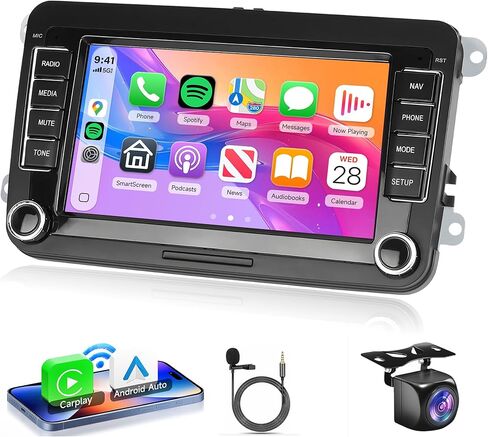 4G+64G CarPlay Radio for VW Passat Jetta Tiguan Golf MK5 MK6 T5 EOS Polo, Rimoody Android 13 Car Stereo 7 Inch Touch Screen Android Auto GPS Navigation Bluetooth FM SWC Backup Camera in Kuwait