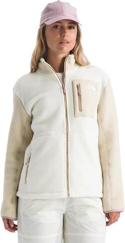 The North Face Women's Yumiori Full Zip Jacket - Lightweight Fleece Coat with Embroidered Logo, Secure Zip Pockets, White Dune/Desert Stone/Metal Pink, X-Large in Saudi Arabia