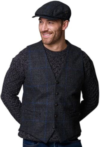 Mucros Weavers Irish Tweed Vest for Men, 5-Button Front, Silk Interior, Adjustable Back Belt, Made in Ireland in Saudi Arabia