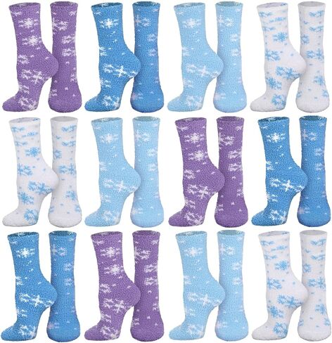 12 Pairs Snowflake Fuzzy Socks for Women Winter Warm Fluffy Sleeping Home Slipper Socks Gifts for Holiday Christmas in Saudi Arabia