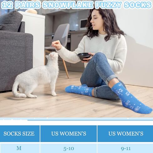 12 Pairs Snowflake Fuzzy Socks for Women Winter Warm Fluffy Sleeping Home Slipper Socks Gifts for Holiday Christmas in Saudi Arabia