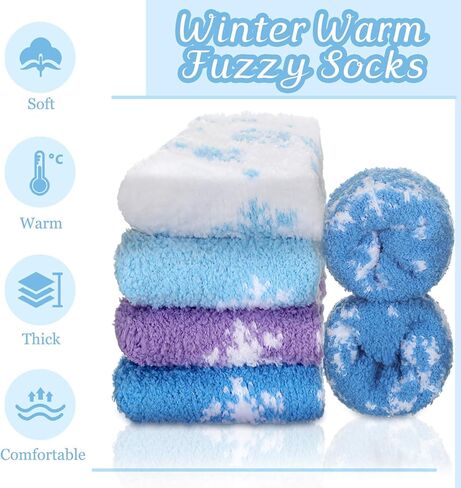 12 Pairs Snowflake Fuzzy Socks for Women Winter Warm Fluffy Sleeping Home Slipper Socks Gifts for Holiday Christmas in Saudi Arabia