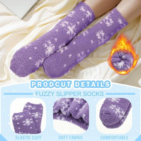 12 Pairs Snowflake Fuzzy Socks for Women Winter Warm Fluffy Sleeping Home Slipper Socks Gifts for Holiday Christmas in Saudi Arabia