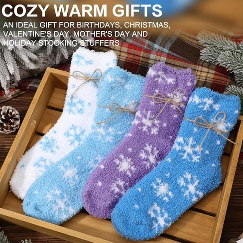 12 Pairs Snowflake Fuzzy Socks for Women Winter Warm Fluffy Sleeping Home Slipper Socks Gifts for Holiday Christmas in Saudi Arabia