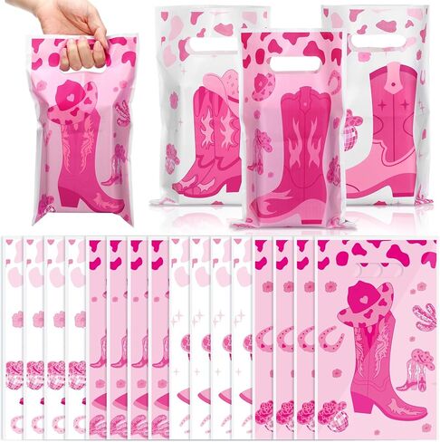 Saypacck 100 Pcs Pink Bow Bags Pink Party Favor Bags Bow Themed Gifts Pink Bow Plastic Gift Bag Coquette Party Favor Pink Themed Party Decoration for Wedding Bridal Baby Shower Birthday Party Supplies in Kuwait