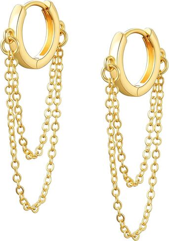 Tassel Chain Small Gold Hoop Dangle Earring For Women Huggie Earring Heart Star CZ 14K Gold Plated Fashion Jewelry Friendship Gift in Saudi Arabia