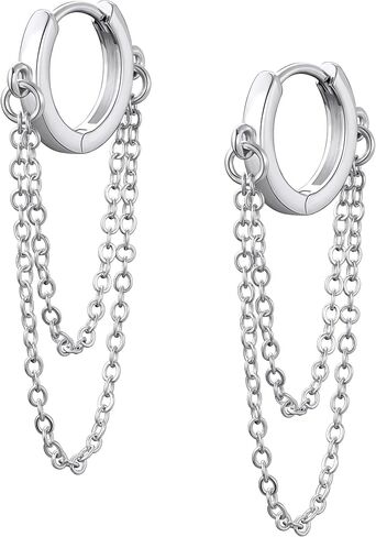 Tassel Chain Small Gold Hoop Dangle Earring For Women Huggie Earring Heart Star CZ 14K Gold Plated Fashion Jewelry Friendship Gift in Saudi Arabia