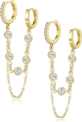 Tassel Chain Small Gold Hoop Dangle Earring For Women Huggie Earring Heart Star CZ 14K Gold Plated Fashion Jewelry Friendship Gift in Saudi Arabia