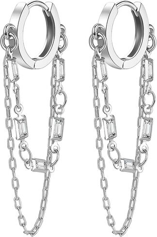 Tassel Chain Small Gold Hoop Dangle Earring For Women Huggie Earring Heart Star CZ 14K Gold Plated Fashion Jewelry Friendship Gift in Saudi Arabia