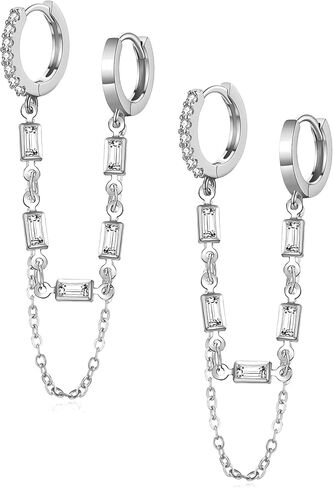 Tassel Chain Small Gold Hoop Dangle Earring For Women Huggie Earring Heart Star CZ 14K Gold Plated Fashion Jewelry Friendship Gift in Saudi Arabia