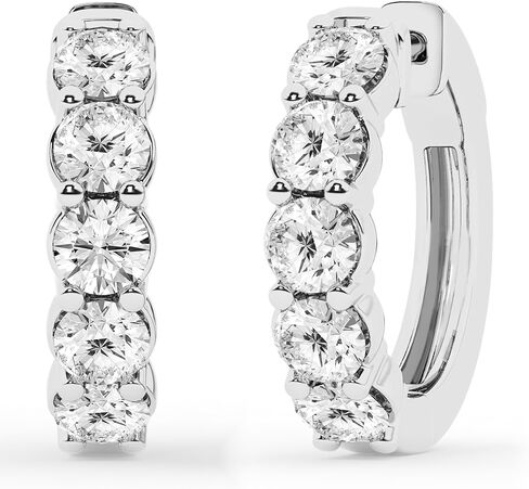 Belacqua 0.25-2.00 Carat Round Lab Grown Diamond Hoop Earrings in Sterling Silver, Color G+, Clarity SI, Prong Set, Fine Jewelry for Women, Gift Box Included in Saudi Arabia