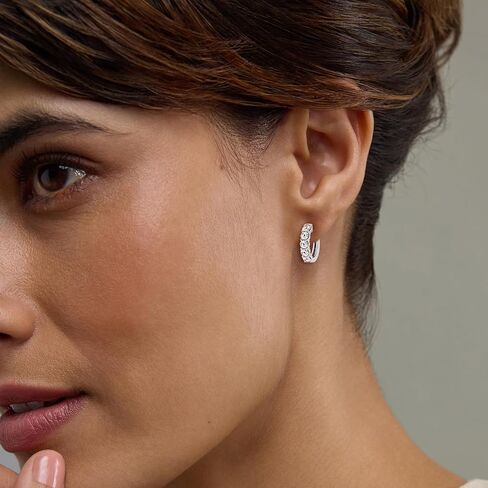 Belacqua 0.25-2.00 Carat Round Lab Grown Diamond Hoop Earrings in Sterling Silver, Color G+, Clarity SI, Prong Set, Fine Jewelry for Women, Gift Box Included in Saudi Arabia