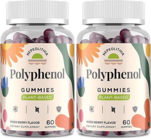 Polyphenol Gummies, Plant-Based Formula with Resveratrol, Elderberry, Grape, Turmeric,Green Tea, Cranberry Extract, Vitamins & Minerals, Superfood Blend, Mixed Berry Flavor, 60 Gummies in Saudi Arabia
