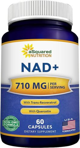 مكمل aSquared Nutrition NAD Resveratrol - NAD+ نيكوتيناميد ريبوسيد 500 ملغ (فيتامين ب3) بالإضافة إلى ريسفيراترول ترانس وكيرسيتين - بديل NMN للرجال والنساء - 60 كبسولة in Saudi Arabia