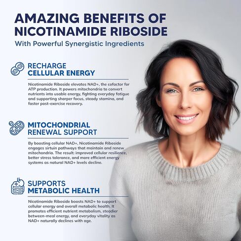 مكمل aSquared Nutrition NAD Resveratrol - NAD+ نيكوتيناميد ريبوسيد 500 ملغ (فيتامين ب3) بالإضافة إلى ريسفيراترول ترانس وكيرسيتين - بديل NMN للرجال والنساء - 60 كبسولة in Saudi Arabia